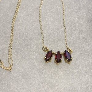 Vintage 14kt Gold Necklace with Red Garnet Gemstones. In original box.